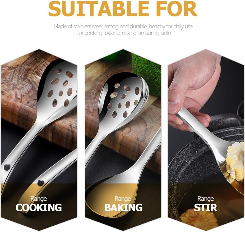 Luxshiny 2-piece Stainless Steel Rice Scooper Set Daily Use Slotted Spoons for Serving Rice Buffet Restaurant Home Kitchen Portable 9.25 inch Utensils