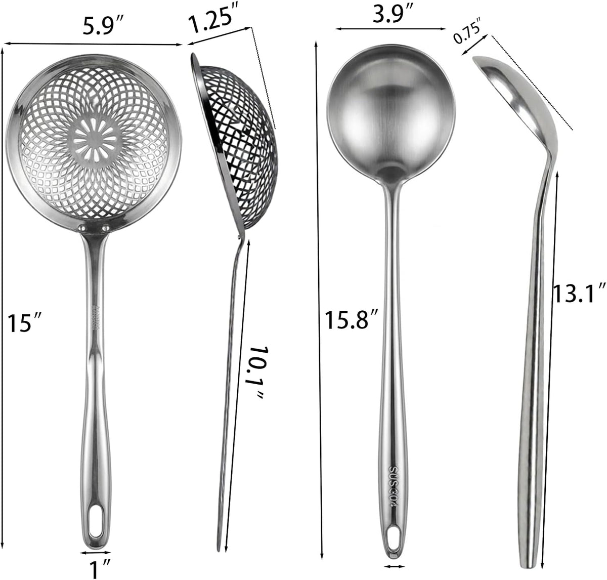 Stainless Steel Soup Ladle and Slotted Spoon Set