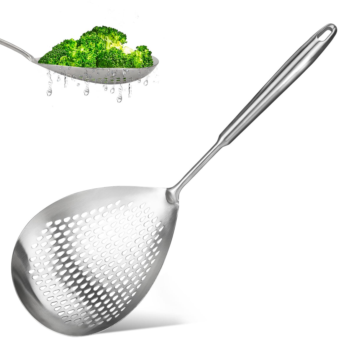 Skimmer Slotted Spoon, Length 17.3 in Diameter 7.5 in Pasta Strainer/Frying Spoon for Kitchen and Colander, Top-notch Steel Spider Strainer/oil strainer for Cooking