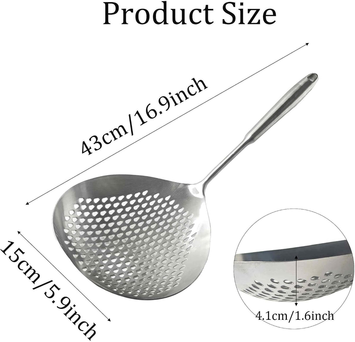 Stainless Steel Skimmer Slotted Spoon, Spider Strainer Ladle with Long Handle for Cooking, Draining Pasta, Deep Frying(Stainless Steel Handle)