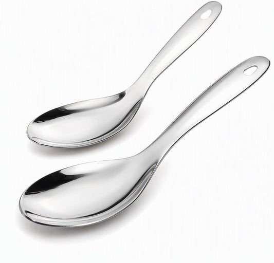 Toyvian Stainless Steel Rice Paddle Spoons, 2Pcs Kitchen Serving Utensils