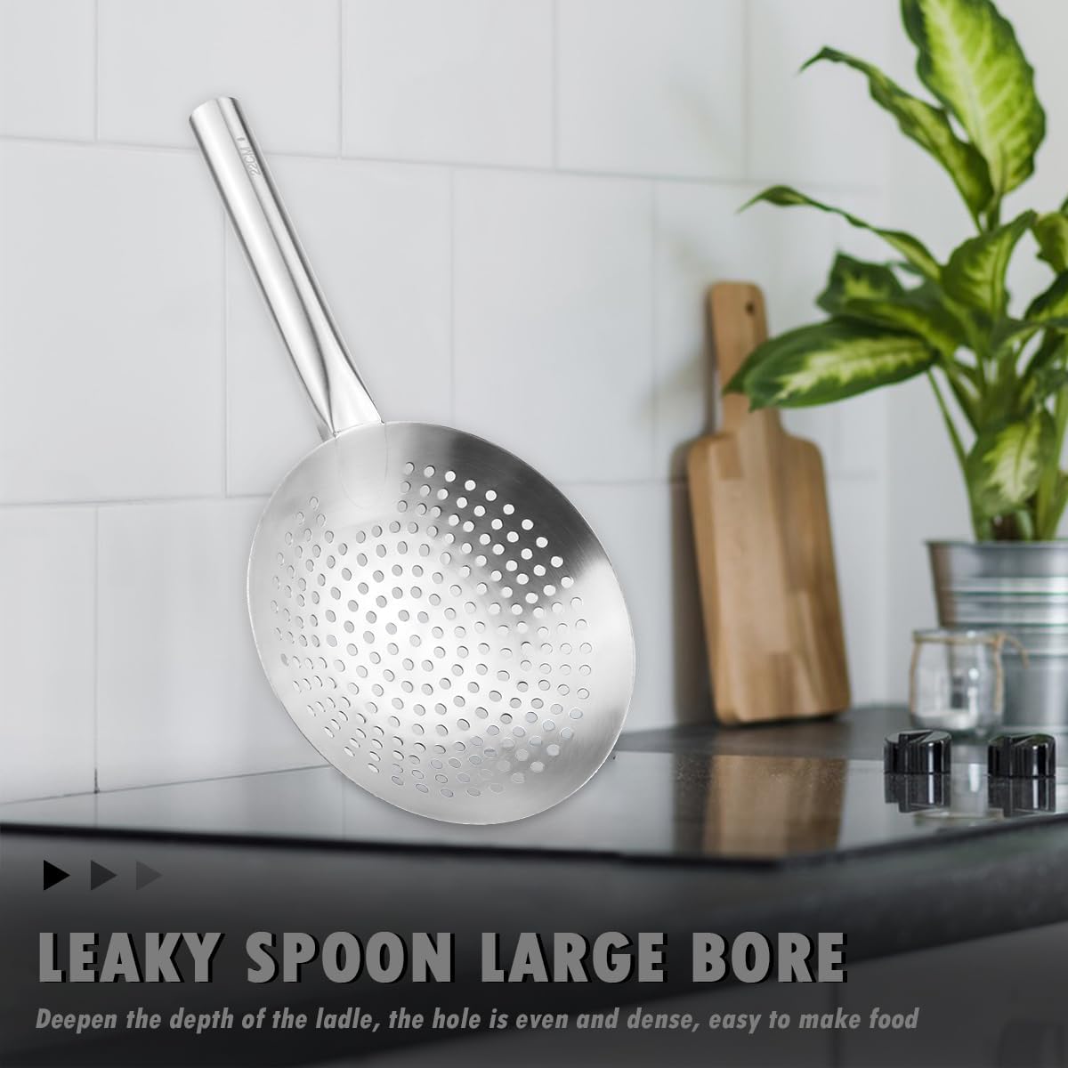 DOERDO Skimmer Slotted Spoon 8.7 Inch Oil Skimmer Pasta Strainer Stainless Steel Kitchen Utensils for Kitchen Cooking Frying, 22CM