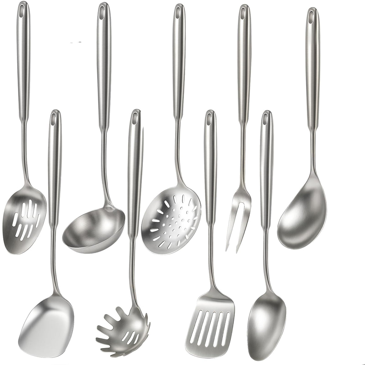 5 Pcs Newness Cooking Utensils Set, 304 Stainless Steel Kitchen Utensils Set, Metal Kitchen Accessories, Including Soup Ladle, Slotted Skimmer Spoon, Spaghetti Spoon and Spatula, Dishwasher Safe