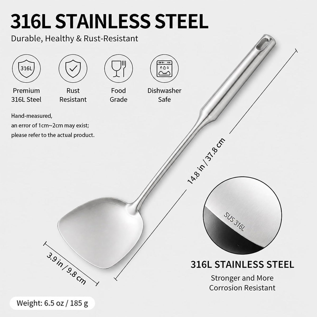 316L Stainless Steel Metal Spatula Set with Heat Resistant Handle Covers