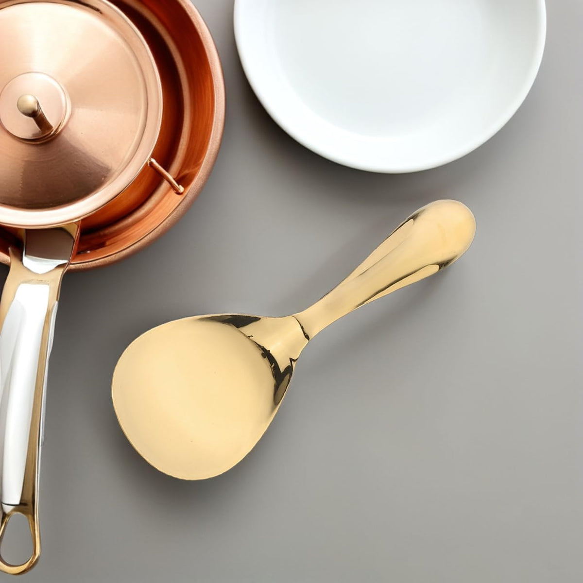 Gold Rice Spoon Stainless Steel Serving Paddle Non-stick Meal Prep Scooper for Cooker 304 Metal Rice Spatula Mashed Potato Scoop Spatula Gold Kitchen Utensils Japanese Style Tableware