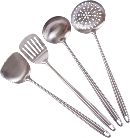 17″ Wok Utensils - Wok Spatula and Ladle, Skimmer Spoon, Slotted Spatula