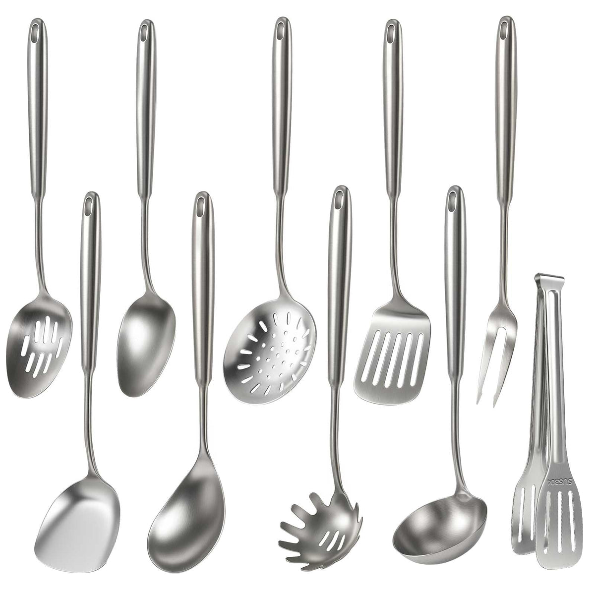 5 Pcs Newness Cooking Utensils Set, 304 Stainless Steel Kitchen Utensils Set, Metal Kitchen Accessories, Including Soup Ladle, Slotted Skimmer Spoon, Spaghetti Spoon and Spatula, Dishwasher Safe