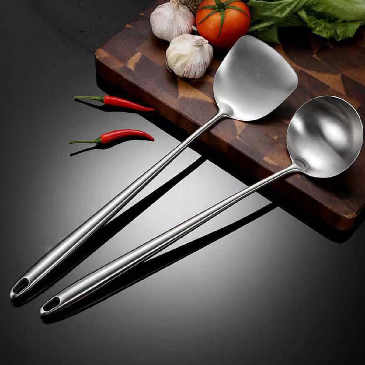304 Stainless Steel Long Handle Wok Spatula for Stir Fry Cooking