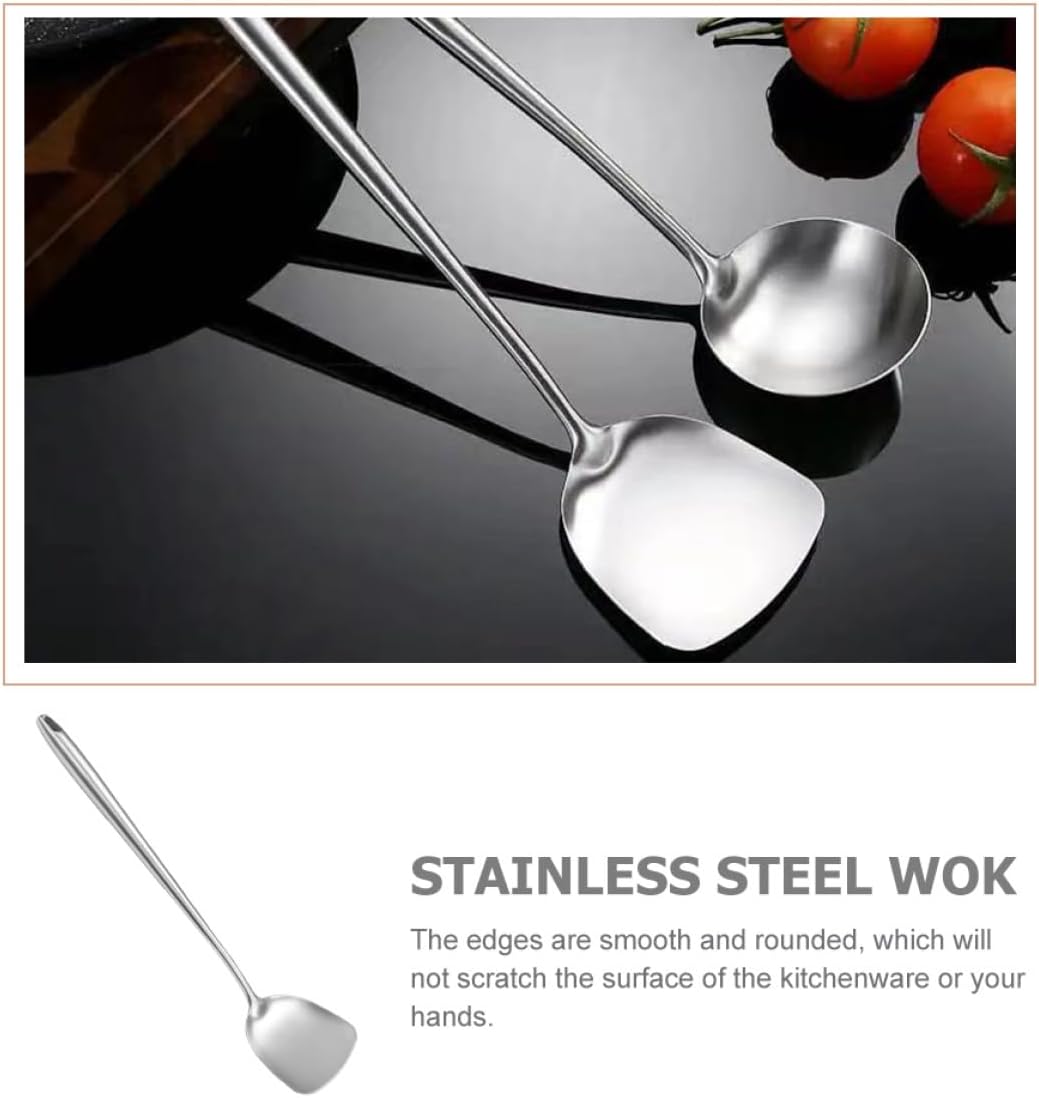 304 Stainless Steel Long Handle Wok Spatula for Stir Fry Cooking