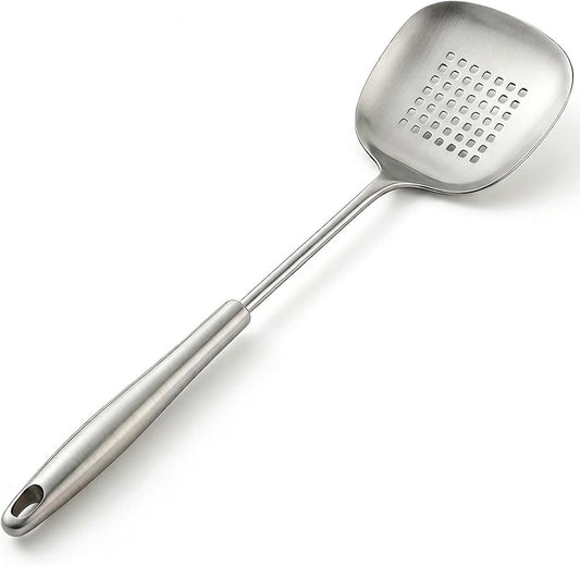 316 Stainless Steel Skimmer Spoon,17.1" Extra Long Slotted Spoon for Frying,One-Piece Ergonomic Cooking Skimmer with Cool-Touch Hollow Handle,Heavy Duty Kitchen Strainer for Pasta,Wok