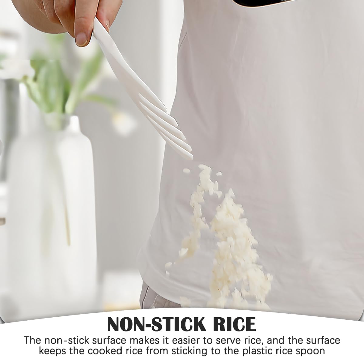 DOERDO 2 Pcs Rice Serving Spoon - Plastic Rice Paddle with Hanging Hole White 10 Inch PP Spatula for Kitchen Restaurant Cooking Utensil