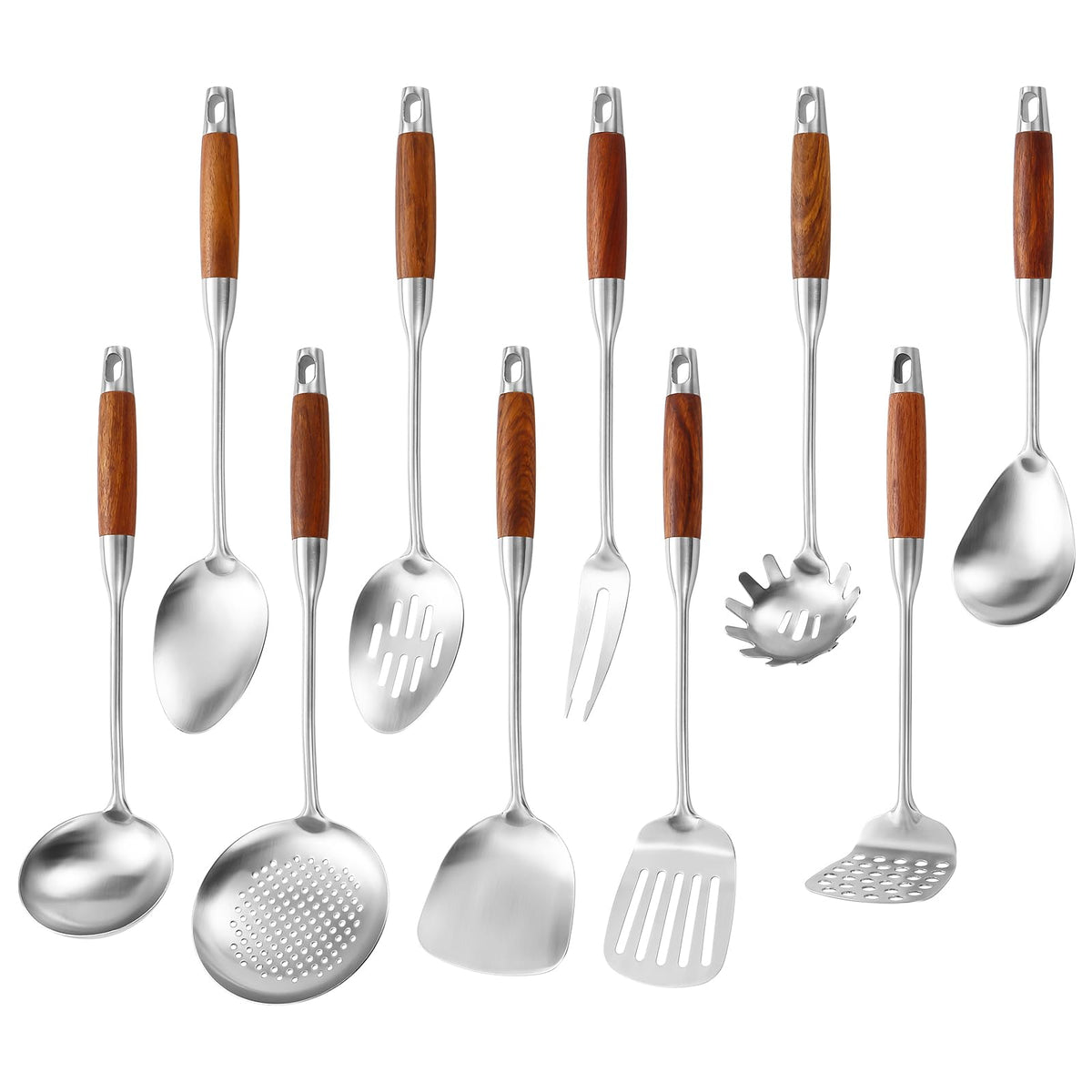 Izurok 18/10 Stainless Steel Kitchen Utensils Set,6 Piece Cooking Utensils With Wood Handle,Heat Resistant Kitchen Tool Set With Spatula, Spoon, Ladle, Skimmer, Slotted Spoon, Pasta
