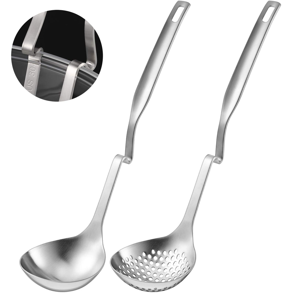 Patelai 4 Pcs Hot Pot Slotted Ladle Set Stainless Steel, Silver