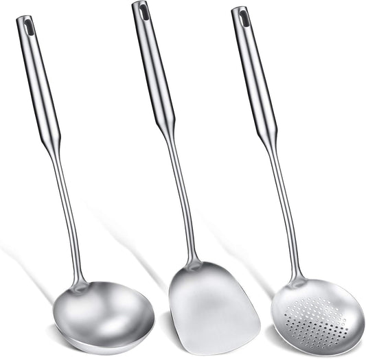 Patelai 3 Pcs Stainless Steel Wok Spatula and Ladle Set