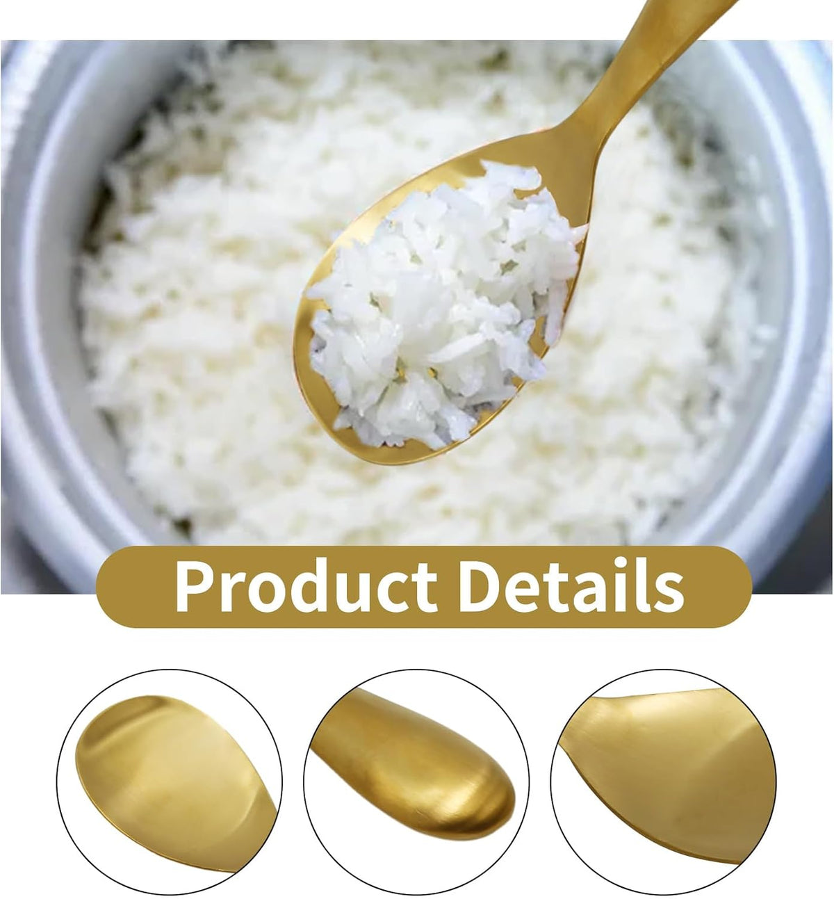 2 Pack 8 Inch Stainless Steel Rice Spoons, Thickened Heat Resistant Serving Spoon, for Kitchen, Gold