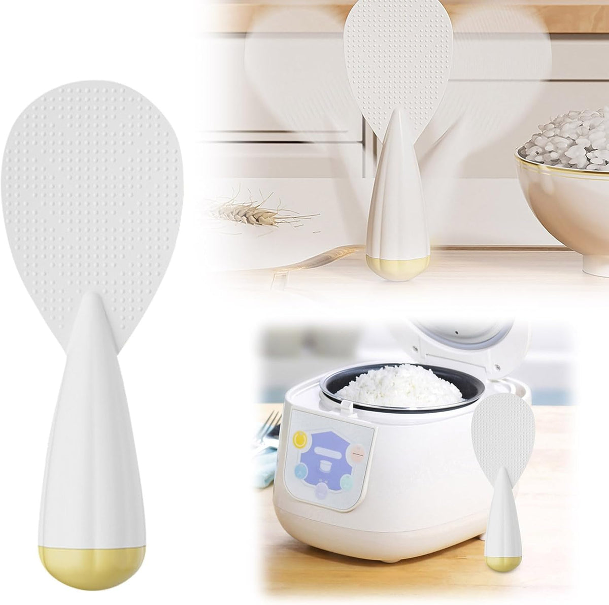 PP Rice Paddle, 7 Inch Self Standing Non-Stick Anti-Slip Heat Resistant Ergonomics Rice Spoon,Deform-Proof Lightweight Versatile Uses Easy to Clean Rice Spoons for Kitchen Home Dorm Travel