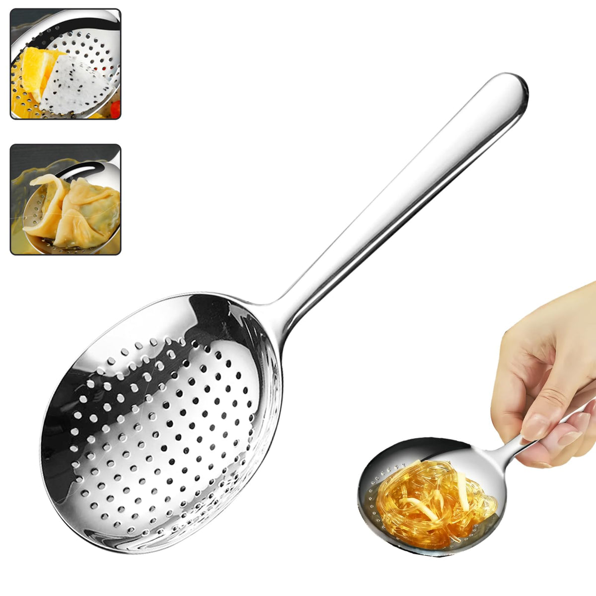 LANGMINGDE Slotted Serving Spoon 18/8 Stainless Steel, 7.87" Large Metal Slotted Spoon with Short Handle, 3.7MM Thick Slotted Utensil for Buffet, Party, Dinner, Restaurants, Kitchen(1 Pack)