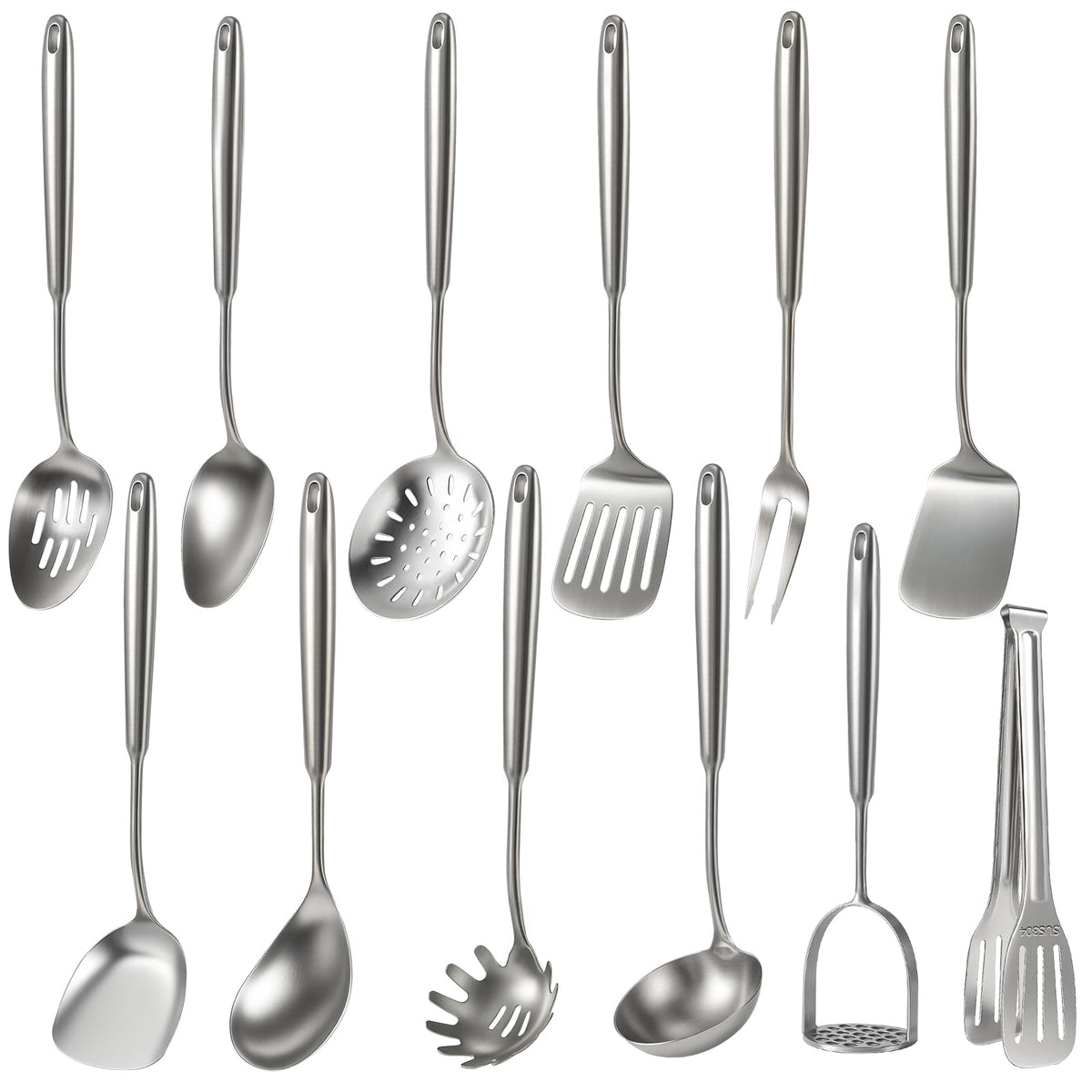 5 Pcs Newness Cooking Utensils Set, 304 Stainless Steel Kitchen Utensils Set, Metal Kitchen Accessories, Including Soup Ladle, Slotted Skimmer Spoon, Spaghetti Spoon and Spatula, Dishwasher Safe