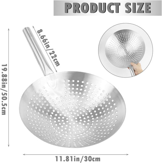 DOERDO Pasta Strainer Oil Skimmer 12 Inch Stainless Steel Skimmer Slotted Spoon for Kitchen Cooking Frying, 30CM