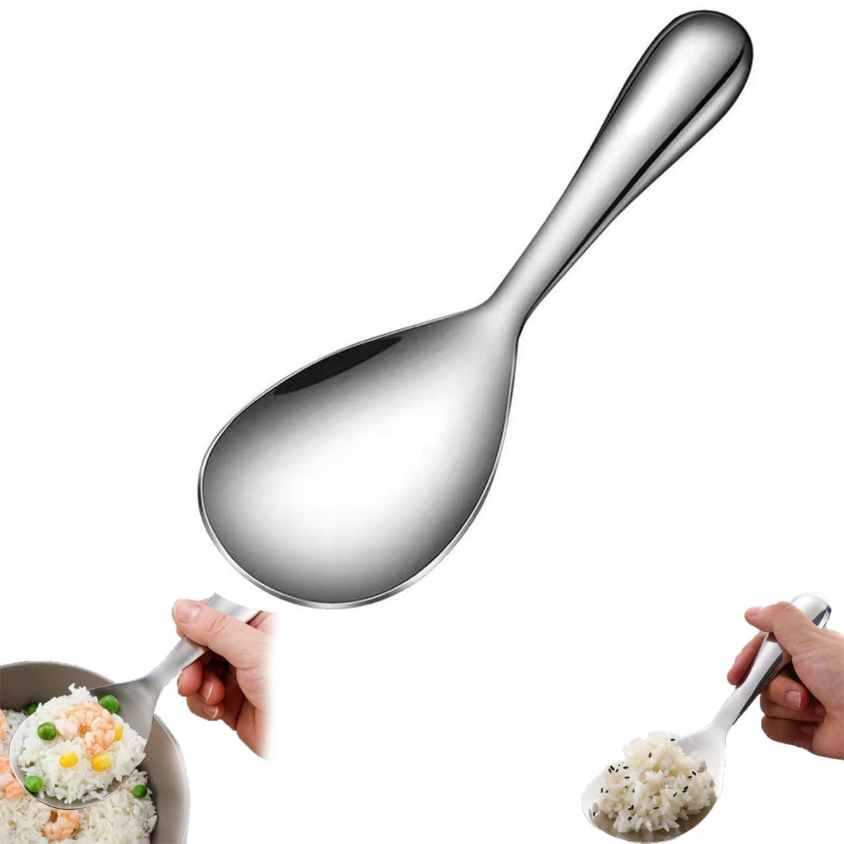 Thickened Stainless Steel Non-Stick Rice Spoon,Stainless Steel Rice Spoon,Durable, Non-Stick Food Rice Spoon Paddle, Easy to Clean, Suitable for Home Hotel Restaurant (2pcs)