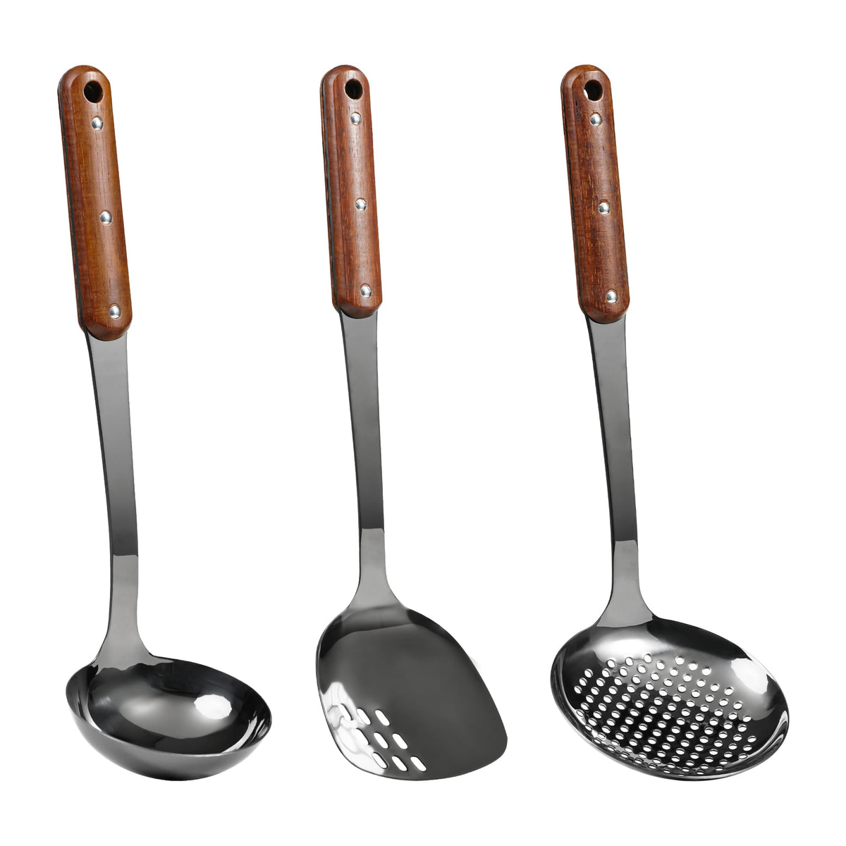 FJNATINH Stainless Steel Cooking Utensils Set, Mirror Polished 6 Pieces Kitchen Utensils Set, Kitchen Tools Set With Wooden Handle Non-Stick Heat Resistant,Dishwasher Safe, Easy to Clean