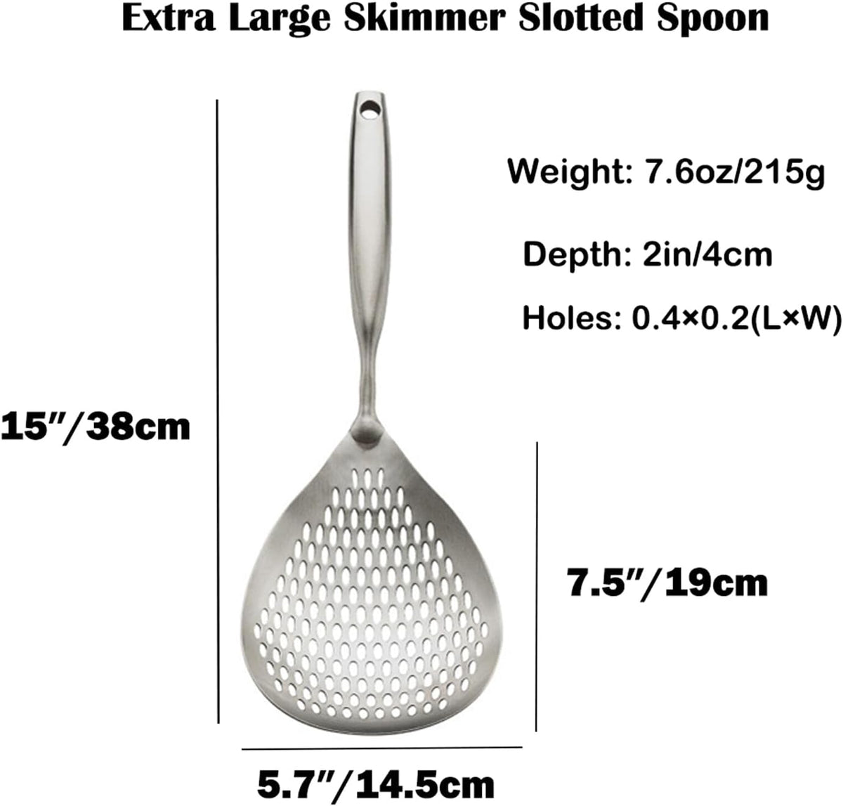 Extra Large Skimmer Slotted Spoon, 304 Stainless Steel Spider Strainer Spoon for Cooking and Frying, Pasta Strainer, Restaurant or Kitchen Tools