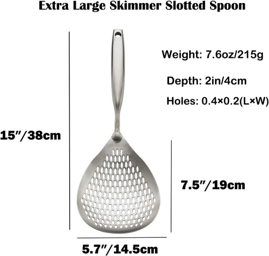 Extra Large Skimmer Slotted Spoon, 304 Stainless Steel Spider Strainer Spoon for Cooking and Frying, Pasta Strainer, Restaurant or Kitchen Tools