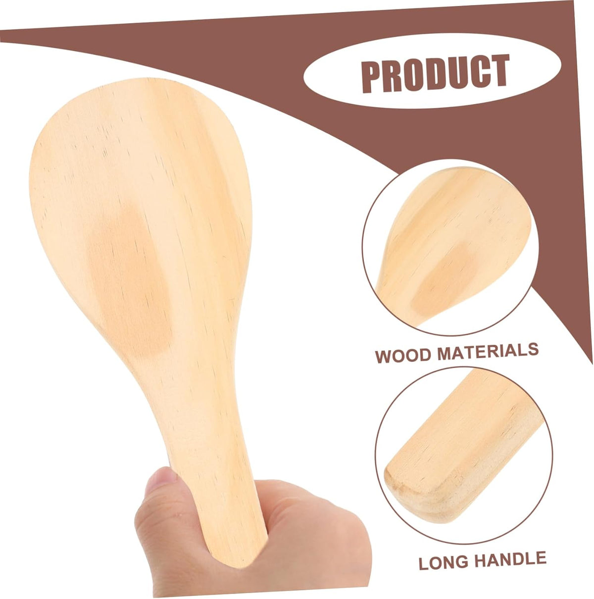 Wooden Rice Spatula Paddle with Long Handle for Kitchen Serving