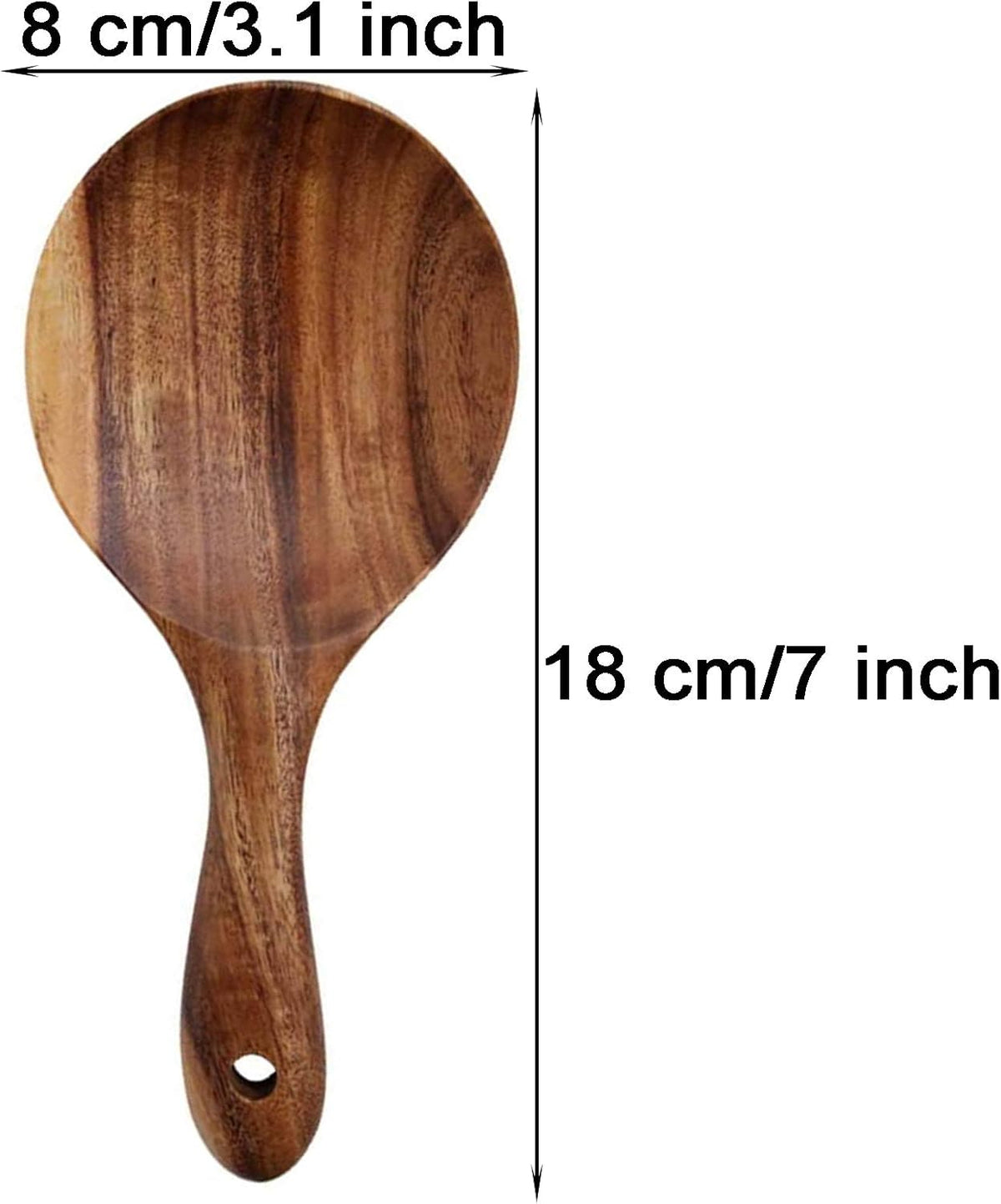 EORTA 2 Pack Rice Paddle Spoon Natural Wood Non-stick Rice Scooper with Round Shallow Head Food Service Spoon Kitchen Utensils for Rice Potato Salads Desserts, 7 Inch