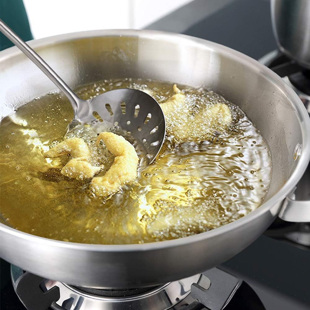 Swify Slotted Spoon Skimmer, Stainless Steel Strainer Ladle With Handle, Asian Wok Skimmer for Kitchen Cooking Deep Fryer, Draining & Frying, 15 inch