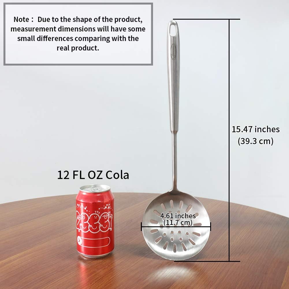 Newness Slotted Spoon, [Rustproof, Heat Resistance, Integral Forming] Durable 304 Stainless Steel Skimmer Spoon with Vacuum Ergonomic Round Handle, Cooking Strainer Spoon for Kitchen, 15.47 Inches