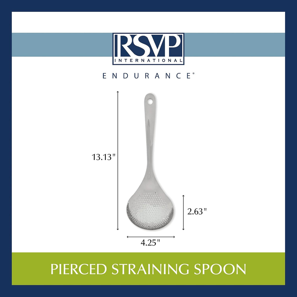 RSVP International Endurance Kitchen Collection Pierced Straining Tools, Spoon, 18/8 Stainless Steel