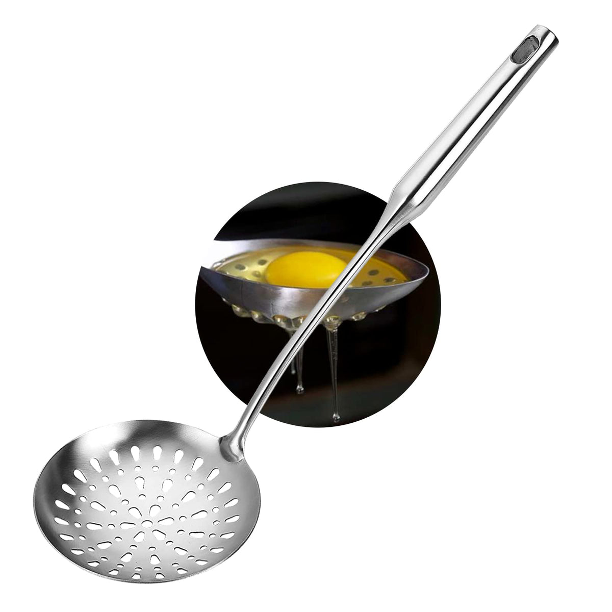 TBWHL Skimmer Slotted Spoons for Cooking Frying, Heavy Duty 304 Stainless Steel Strainer Spoon with Vacuum Ergonomic Handle, Comfortable Grip Design Strainer Ladle for Kitchen, 14.96 Inches