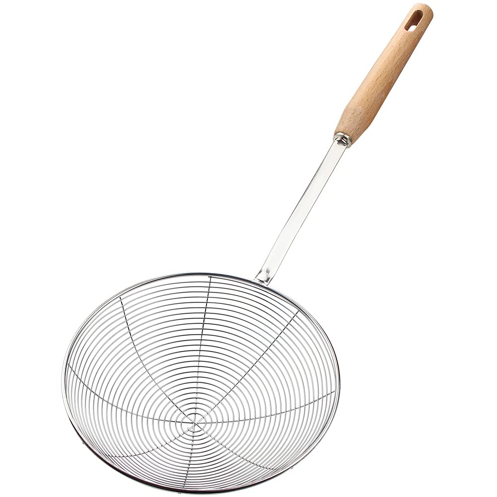 IQCWOOD Spider Strainer & Slotted Spoon, 7.1 inch Skimmer with Wood Handle