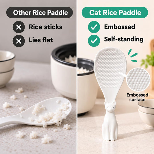 Cat Rice Scoop, Self-Standing Rice Paddle, Made in Korea (White)