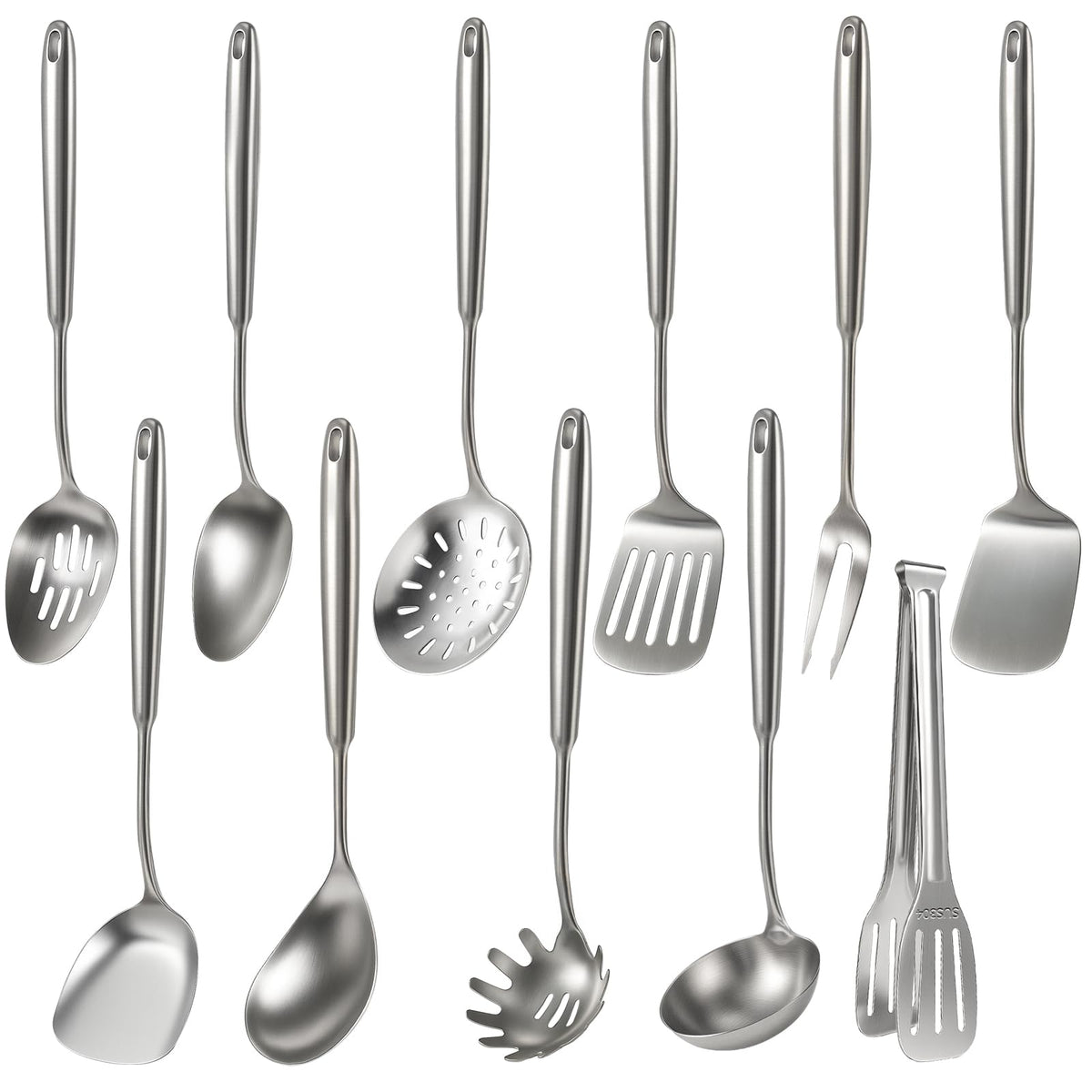 5 Pcs Newness Cooking Utensils Set, 304 Stainless Steel Kitchen Utensils Set, Metal Kitchen Accessories, Including Soup Ladle, Slotted Skimmer Spoon, Spaghetti Spoon and Spatula, Dishwasher Safe