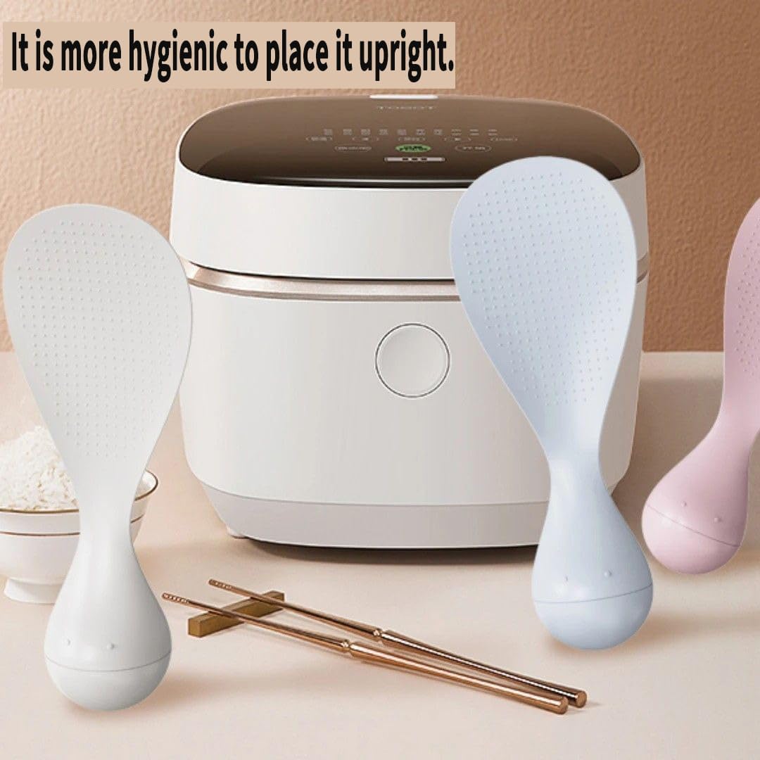 Never-Fall Pink Standing Rice Spoon – Self-Standing Tumbler Base, Hygienic Non-Slip Design for Countertops & Easy Storage