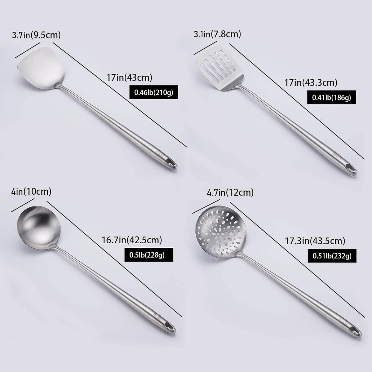 17″ Wok Utensils - Wok Spatula and Ladle, Skimmer Spoon, Slotted Spatula