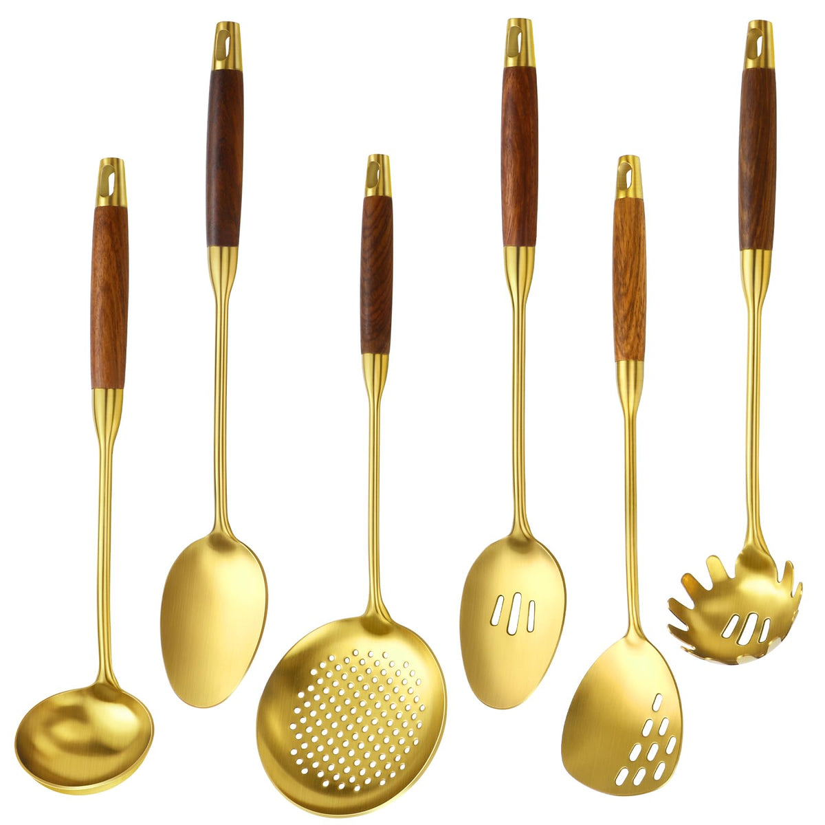Izurok 18/10 Stainless Steel Kitchen Utensils Set,6 Piece Cooking Utensils With Wood Handle,Heat Resistant Kitchen Tool Set With Spatula, Spoon, Ladle, Skimmer, Slotted Spoon, Pasta