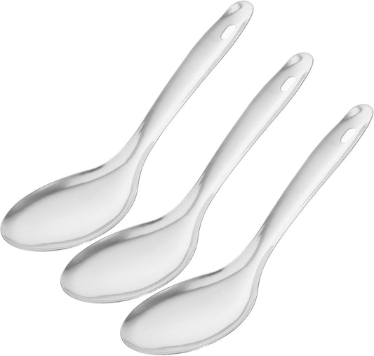 Kichvoe Stainless Steel Rice Spoon Set 3-Pack Lightweight Cooking Spoon Kitchen Gadget Rice Scooper for Serving Soups and Stews Easy to Store and Carry