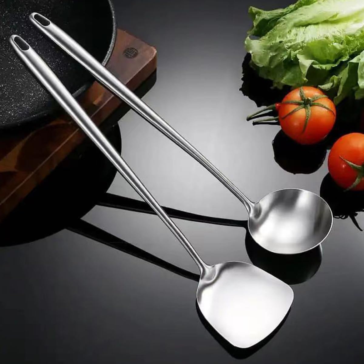 304 Extended Stainless Steel Wok Spatula for Kitchen Cooking