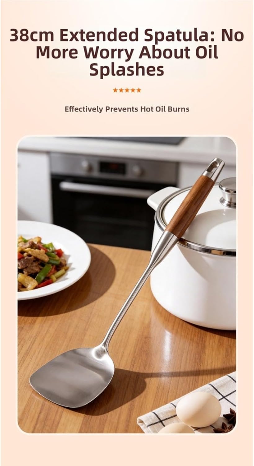 316L Stainless Steel Wok Spatula with Wooden Handle for Frying