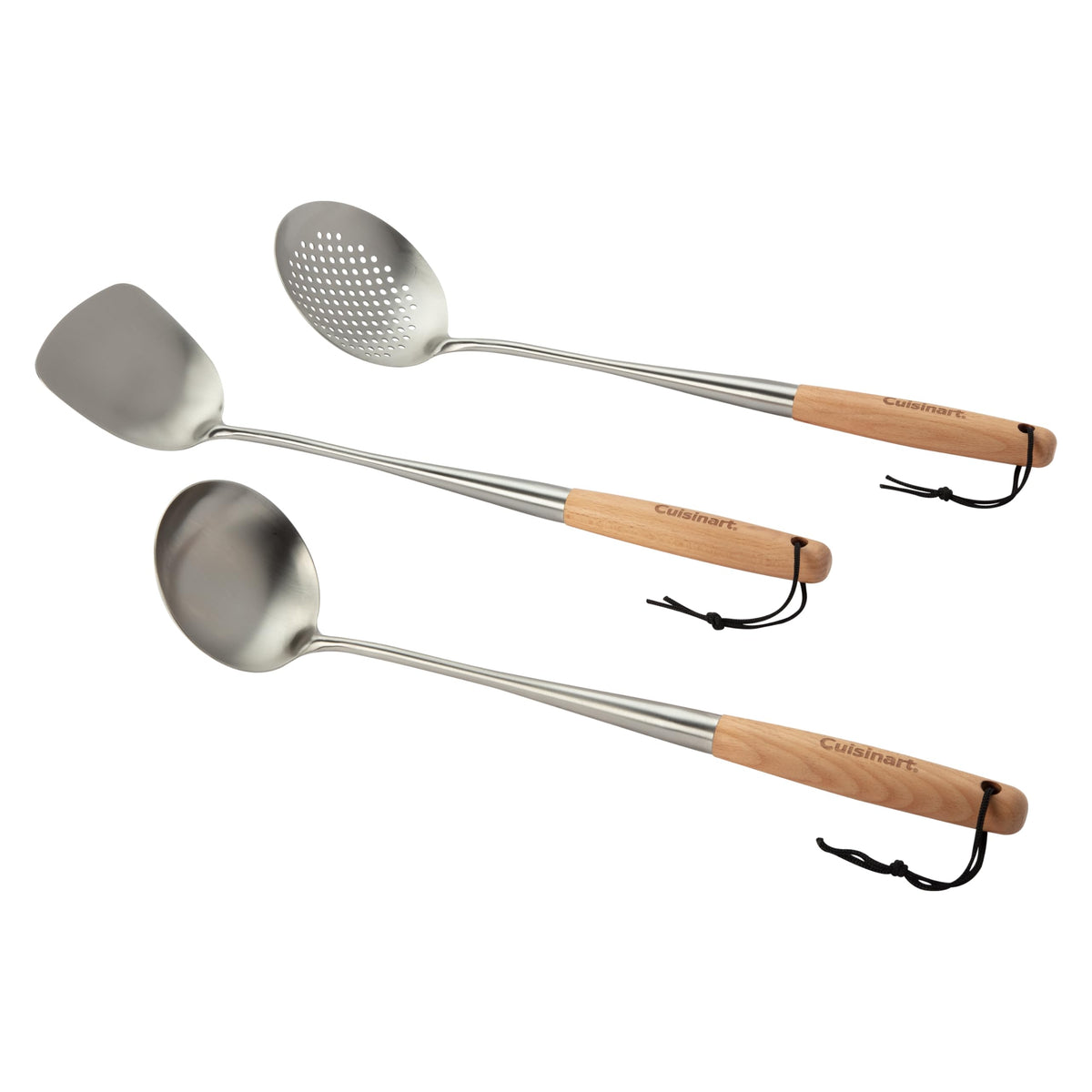 Cuisinart Stainless Steel Wok Spatula, Wok Utensils for Carbon Steel, Wok Tools Professional Set, 3-Pieces