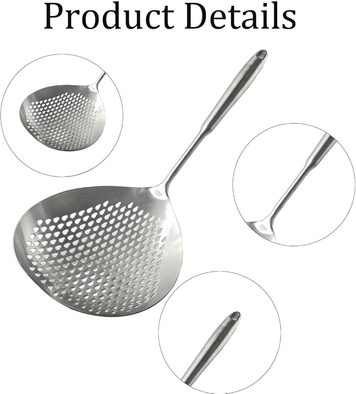 Stainless Steel Skimmer Slotted Spoon, Spider Strainer Ladle with Long Handle for Cooking, Draining Pasta, Deep Frying(Stainless Steel Handle)