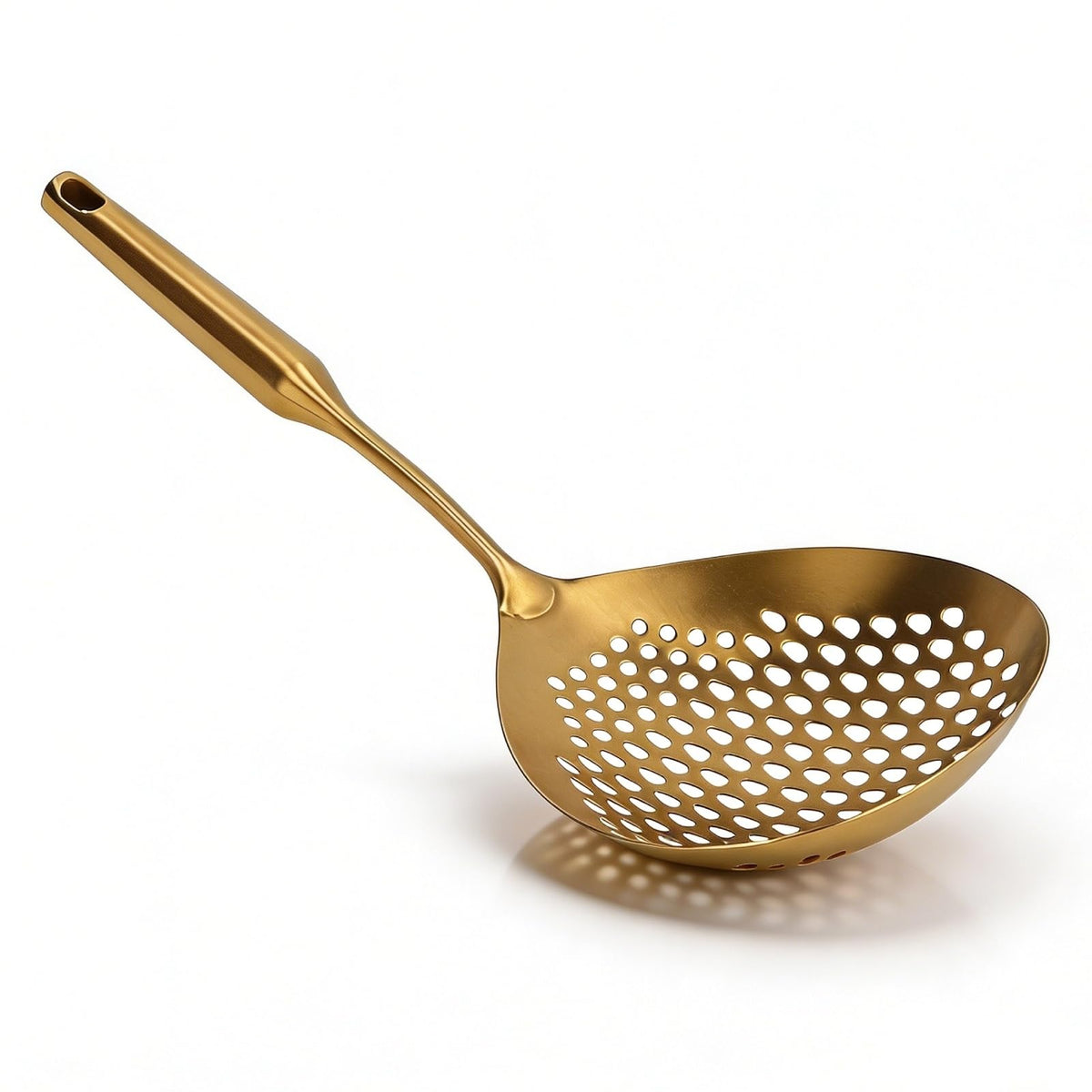 Skimmer Slotted Spoon, Stainless Steel Strainer Skimmer Ladle Long Handle Large Pasta Spoon for Kitchen Cooking and Frying (Gold)