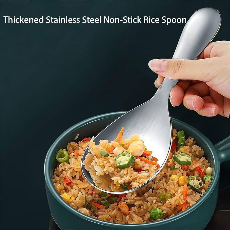 Thickened Stainless Steel Non-Stick Rice Spoon,Stainless Steel Rice Spoon,Durable, Non-Stick Food Rice Spoon Paddle, Easy to Clean, Suitable for Home Hotel Restaurant (2pcs)
