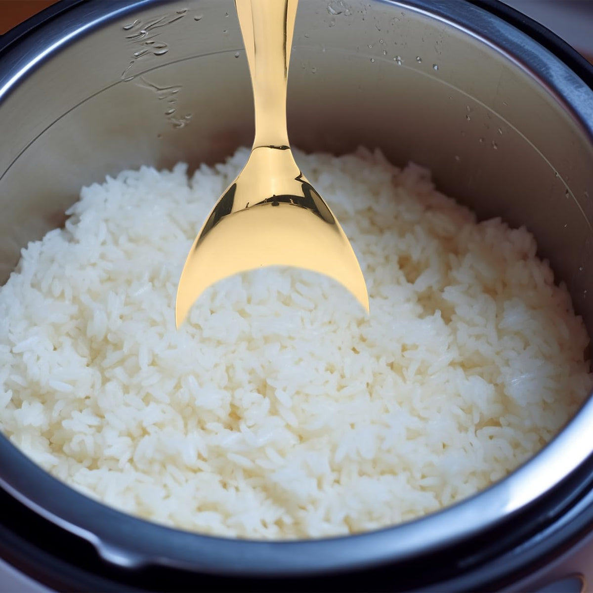 Gold Rice Spoon Stainless Steel Serving Paddle Non-stick Meal Prep Scooper for Cooker 304 Metal Rice Spatula Mashed Potato Scoop Spatula Gold Kitchen Utensils Japanese Style Tableware