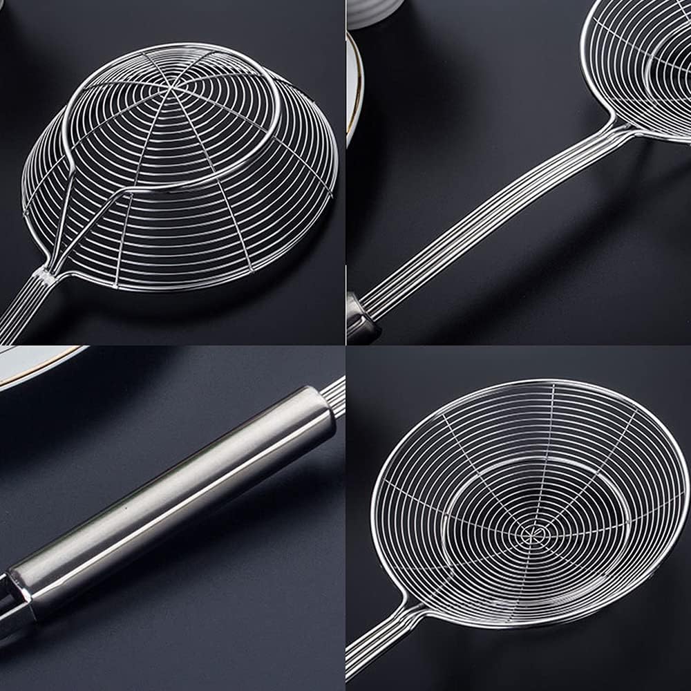 Multi Kitchen Utensil Stainless Steel Cooking Skimmer Slotted Fish Turner Spatula Spoon Colander Drain Water Filter Spoon Ladle Spider Strainer Skimmer Ladle for Cooking &Frying (2pcs)