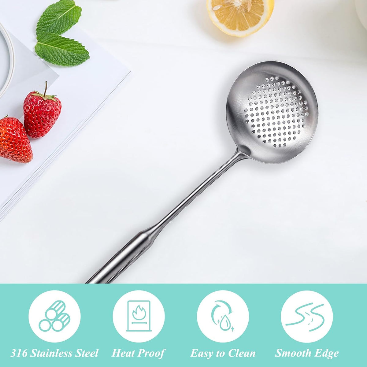 Slotted Spoon, Stainless Steel Strainer Metal Skimmer Spoon for Cooking