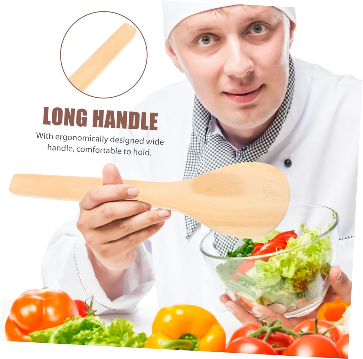 Wooden Rice Spatula Paddle with Long Handle for Kitchen Serving